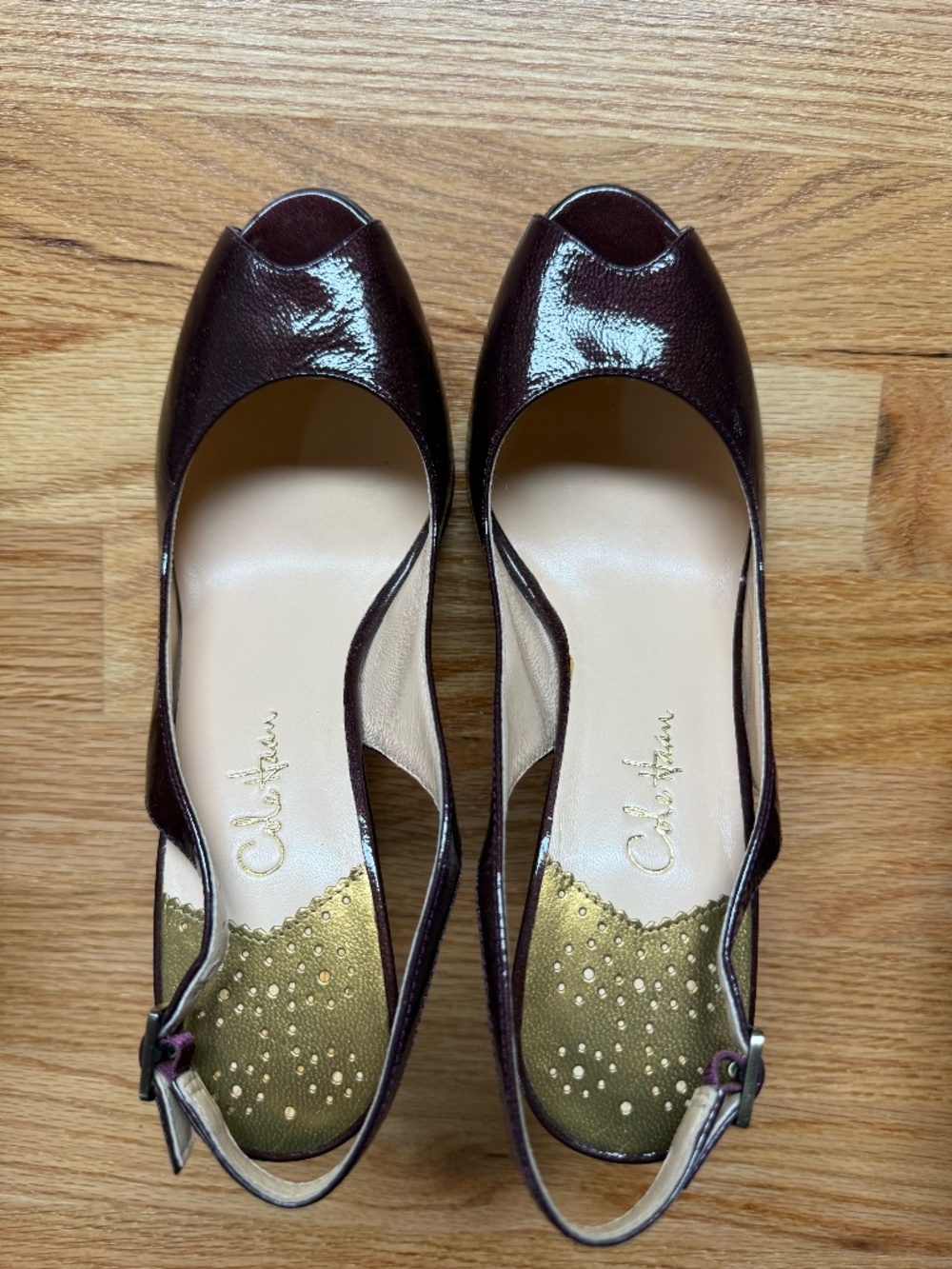 Cole Haan Open Toe Patent Leather Pump - Eggplant color - New no box.
